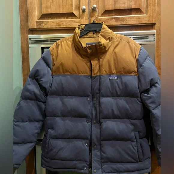 Patagonia Men's Bivy Two-Tone Blue Brown Puffer Jacket - Picture 1 of 9